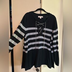 MICHAEL Michael Kors Black and Gray Striped Lace-Up Tunic